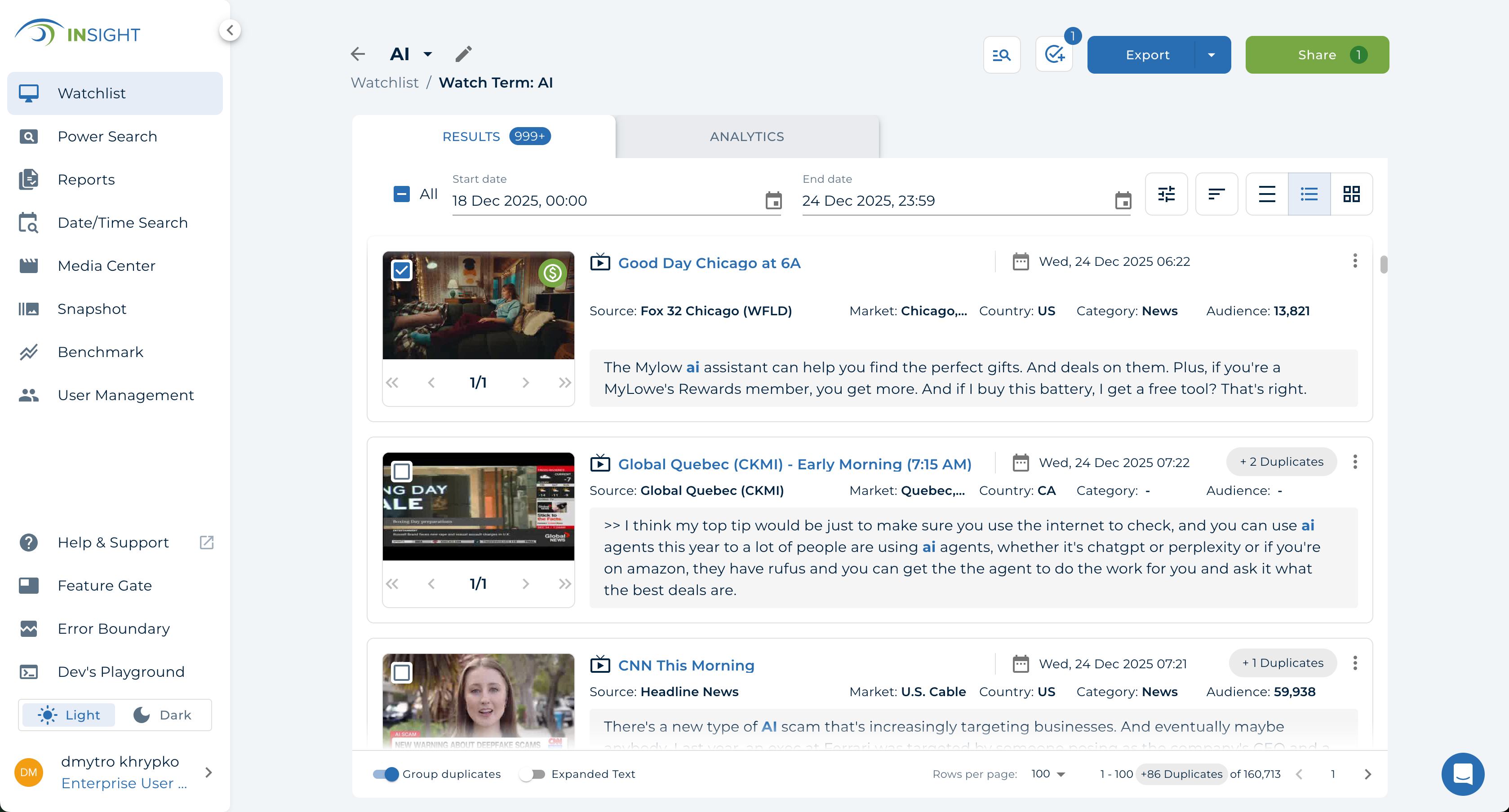 TVEyes Insight platform